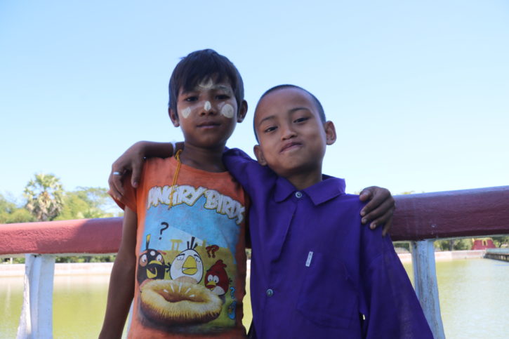 thanaka smeared local children in Yangon